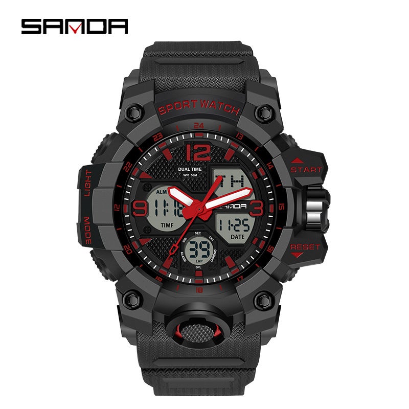 Sanda Fashionable And Cool Watch Men'S Outdoor Swimming Sports Waterproof Watch Junior High School Students Multi-Functional Dual Display Electronic Watch - Image 1